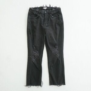 Good American Good Boy Distressed Jeans Ripped Black Denim Raw Hem Cropped 10/30
